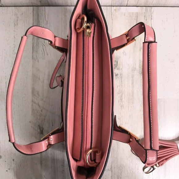 pink leather double handle satchel - Picture 5 of 10